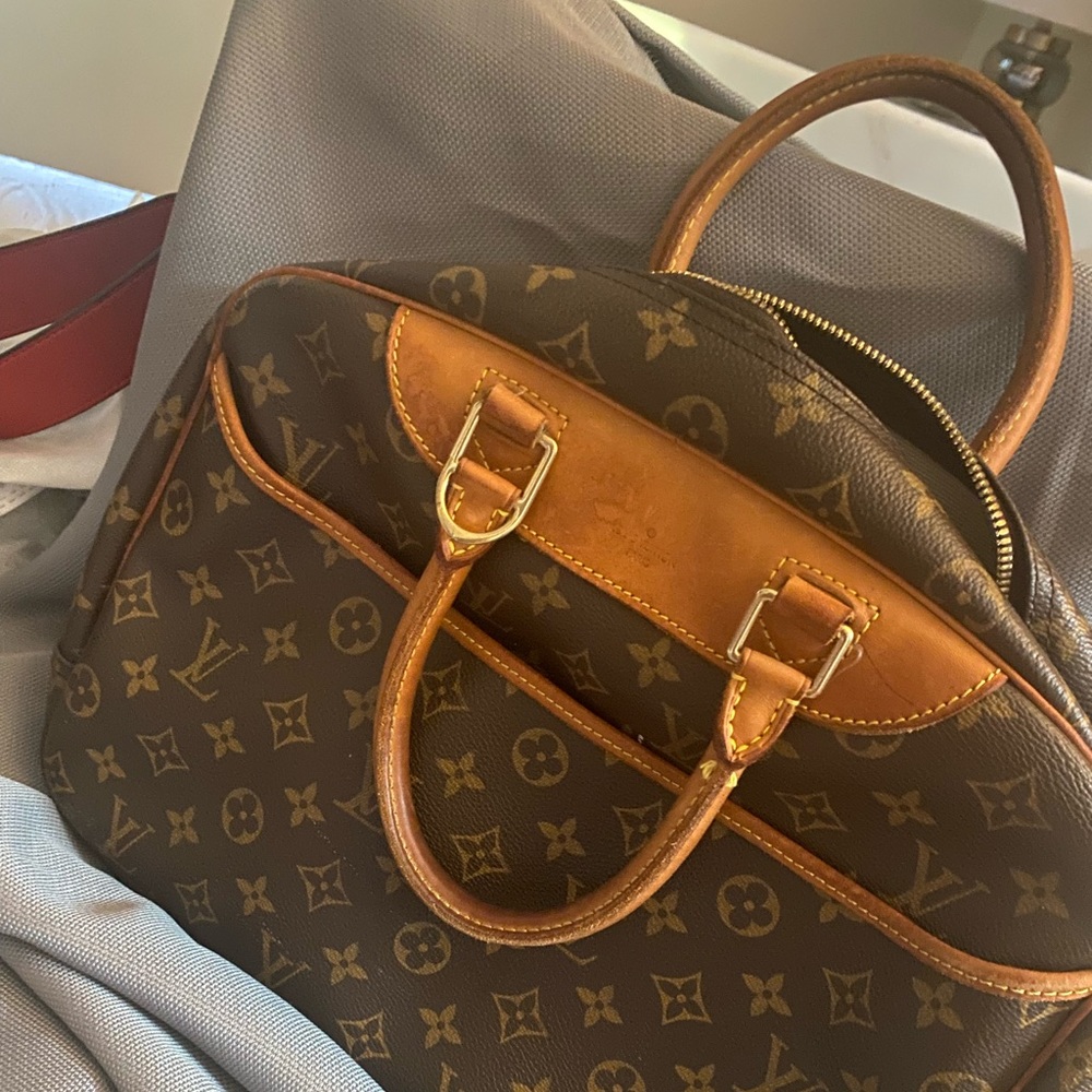 Louis Vuitton Brown Monogram Canvas Tote with Tan Leather Trim